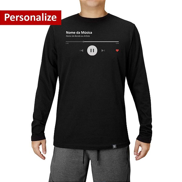 Camiseta Personalize o nome da Música e do Artista tamanho adulto com mangas longas na cor Preta Premium