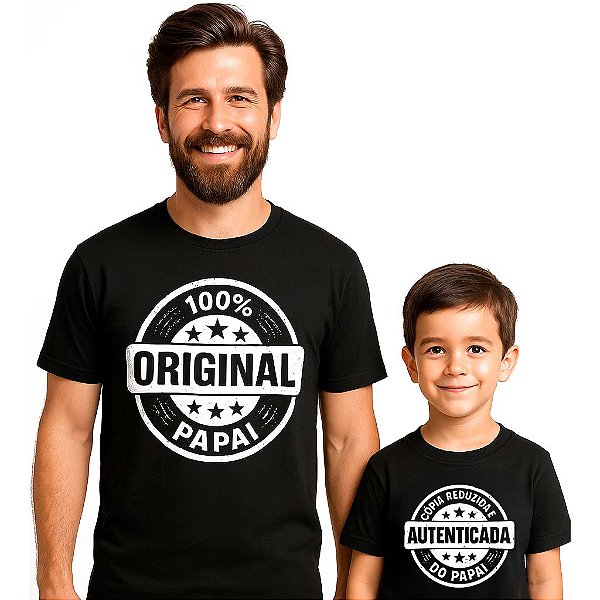 Kit Camisetas Premium Tal Pai tal filho 100% Original masculina e Cópia reduzida e autenticada Infantil unissex pretas com mangas curtas