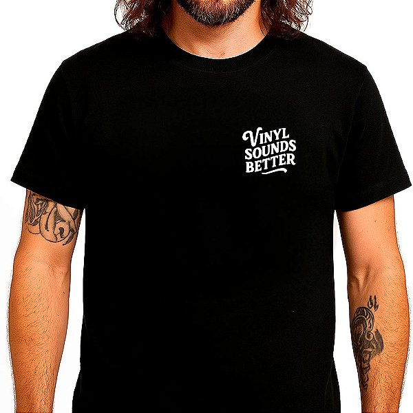 Camiseta Vinily Sounds Better com mangas curtas na cor preta premium