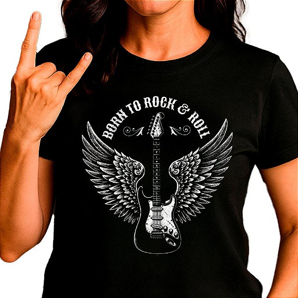 Camiseta Born to Rock premium para adulto com mangas curtas na cor Preta