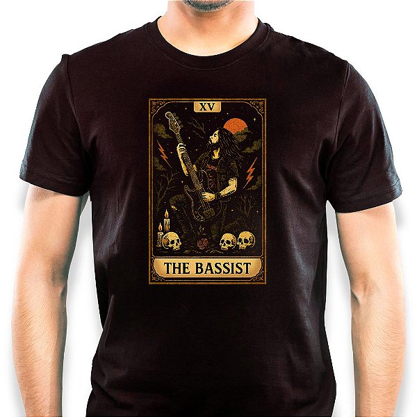 Camiseta Tarot do Rock The Bassist para adulto com mangas curtas na cor Preta premium