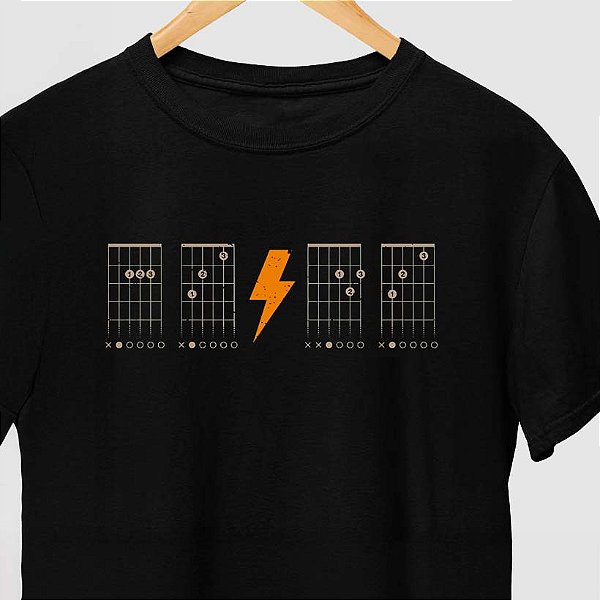 Camiseta ACDC Tablatura para adulto com mangas curtas na cor Preta premium