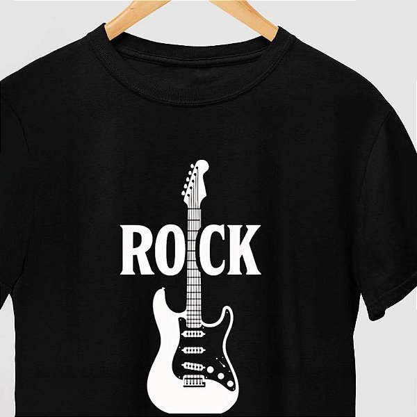 Camiseta Rock Guitarra para adulto com mangas curtas na cor Preta premium