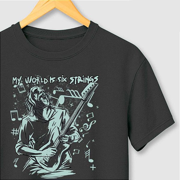 Camiseta 6 strings World com mangas curtas na cor cinza premium