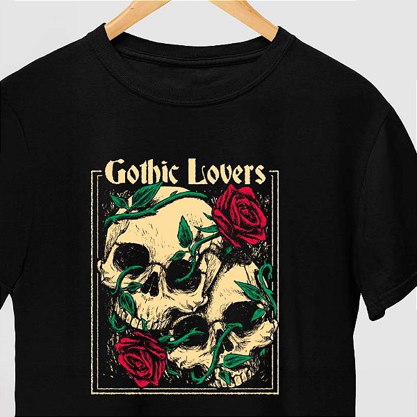 Camiseta Gothic Lovers com mangas curtas na cor preta premium