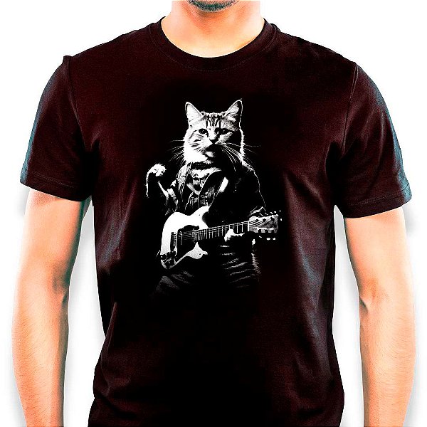 Camiseta Cat Player com mangas curtas na cor preta premium
