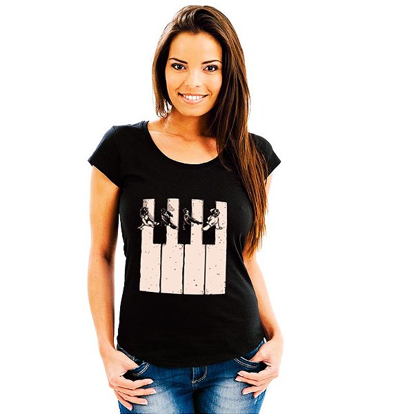 Oferta Relâmpago - Camiseta GG Preta feminina Abbey Road Piano Premium