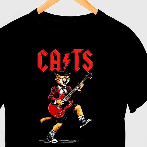 Camiseta Cats com mangas curtas na cor preta premium
