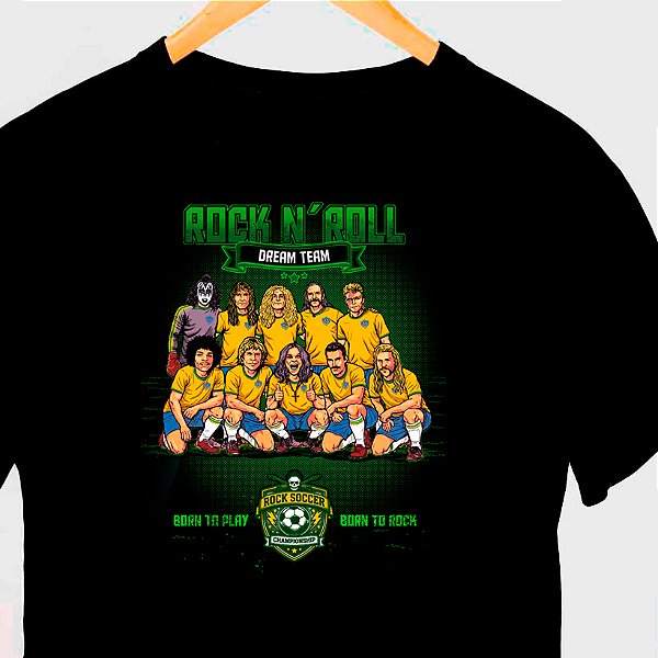 Camiseta Rock and Roll Dream Team tamanho adulto com mangas curtas na cor Preta Premium