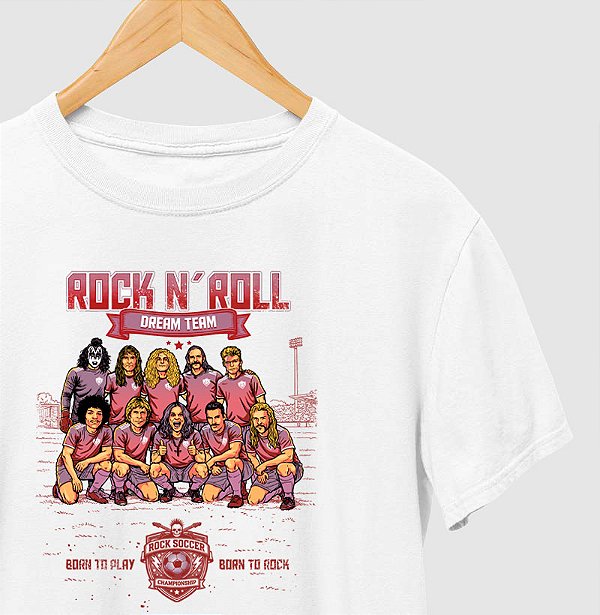 Camiseta Rock and Roll Dream Team tamanho adulto com mangas curtas na cor Branca Premium
