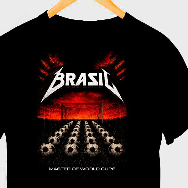Camiseta Brasil Master of World Cups preta com mangas curtas premium