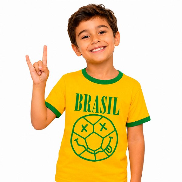 Camiseta Brasil Smile Nirvana amarela com gola e punhos Infantil