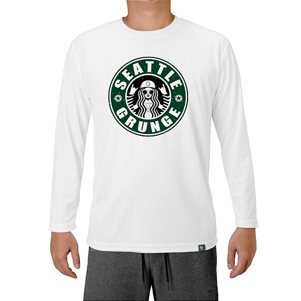 Camiseta Seattle Grunge tamanho adulto com mangas longas na cor branca masculina