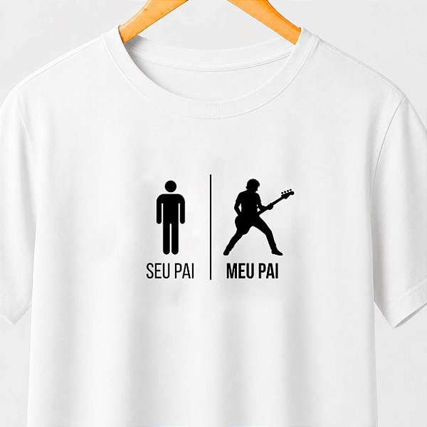 Camiseta seu pai meu pai guitarrista masculina branca de mangas curtas premium