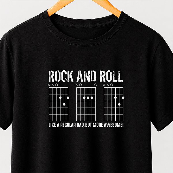 Camiseta Rock and Roll DAD Chords TAB masculina preta de mangas curtas premium