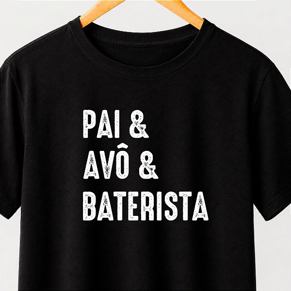 Camiseta Pai Avô e Baterista masculina preta de mangas curtas premium