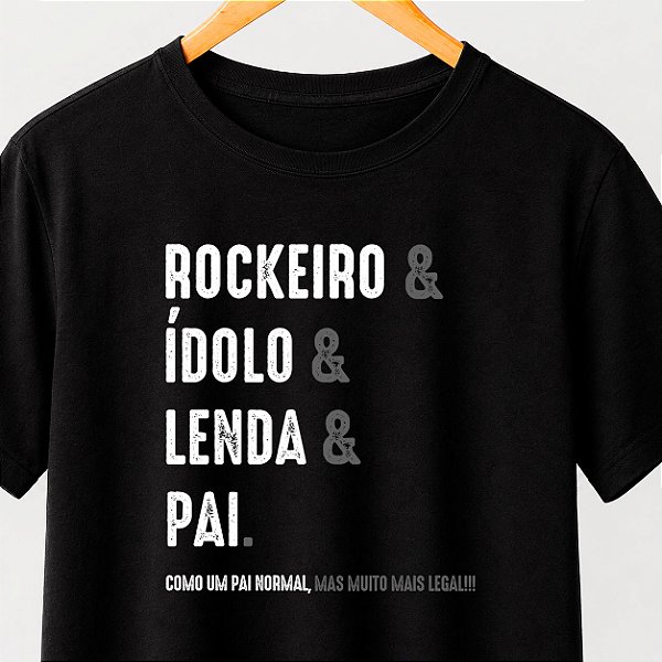 Camiseta Rockeiro & Ídolo & Lenda & Pai masculina preta de mangas curtas premium