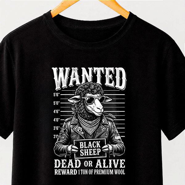 Camiseta Black Sheep tamanho adulto com mangas curtas na cor Preta Premium