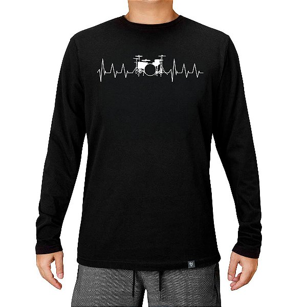 Camiseta Cardio Drums tamanho adulto com mangas longas na cor preta masculina