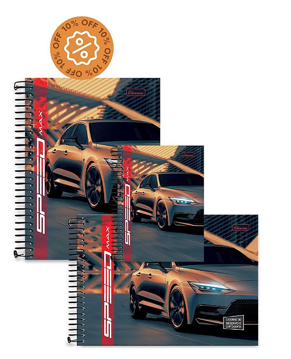 Kit Speed Max #02 - Caderno colegial 01 matéria capa dura, Caderno ¼ capa dura e Caderno de Desenho Capa Dura