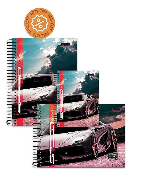 Kit Speed Max #04 - Caderno colegial 01 matéria capa dura, Caderno ¼ capa dura e Caderno de Desenho Capa Dura