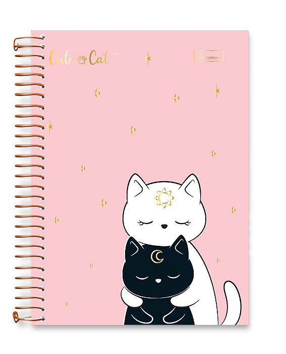 Caderno colegial 10 matérias capa dura Cute Cat CC04