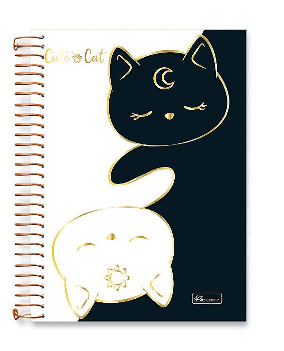 Caderno colegial 15 matérias capa dura Cute Cat CC02