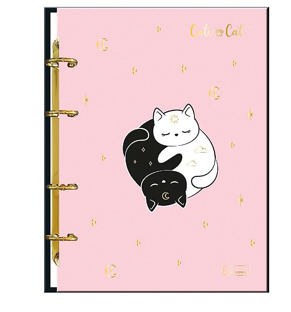 Caderno Colegial Argolado - Folhas Brancas Cute Cat CCCA01