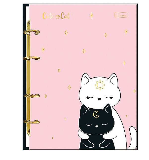 Caderno Colegial Argolado - Folhas Brancas Cute Cat CCCA04