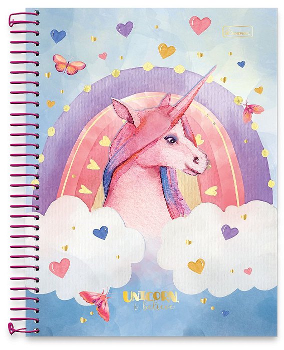 Caderno universitário 10 matérias capa dura Unicorn, I Believe UIB02