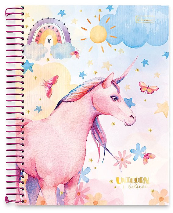 Caderno universitário 15 matérias capa dura Unicorn, I Believe UIB01