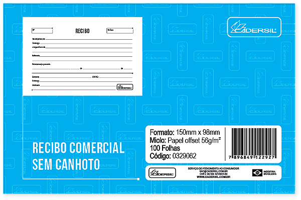 RECIBO COMERCIAL SEM CANHOTO Offset 90g 50 folhas (pacote com 10 unidades )