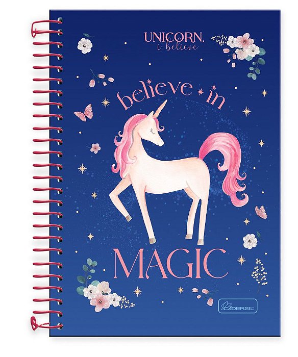 Caderno universitário 15 matérias capa dura Unicorn, I Believe UIB01