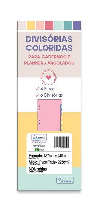 Refil Divisórias Pastel - Cadernos e planners argolados Refis DCPR01