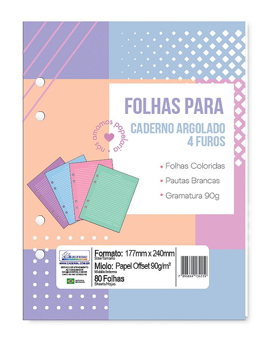 Refil Caderno Colegial Argolado – Folhas colorid Refis FPCR01