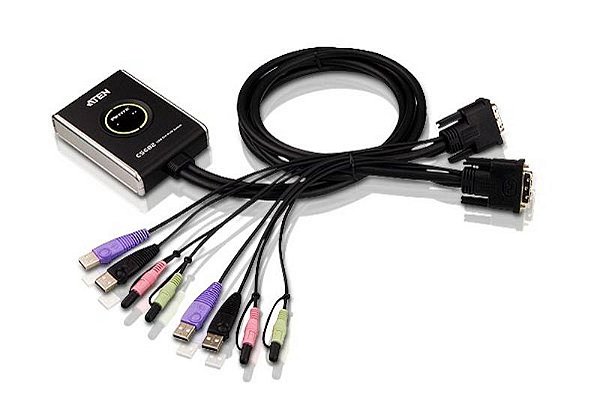 CS682 Switch USB DVI/Cabo Audio KVM de 2 portas com seletor de porta remota