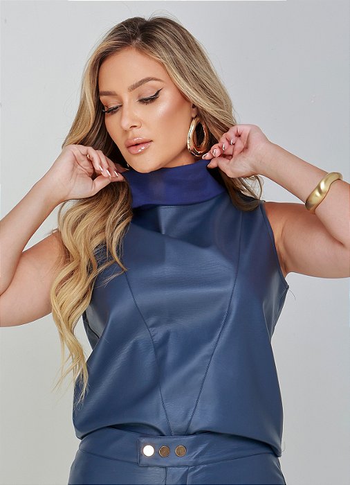 Regata em Couro Sintético Premium com Gola Ribana