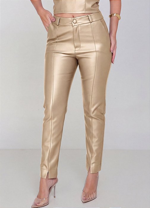 ​​​​​​​Calça Alfaiataria Milano Slim em Couro Sintético Premium