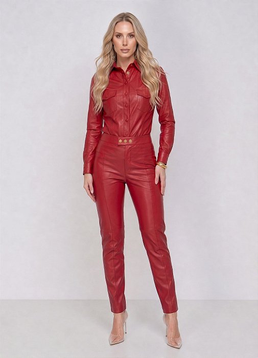 Conjunto Camisa Antonia e Calça 3 Botões em Couro Sintético Premium
