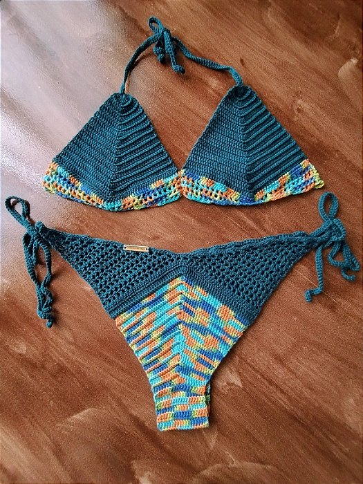 Biquíni azul petróleo e mesclado