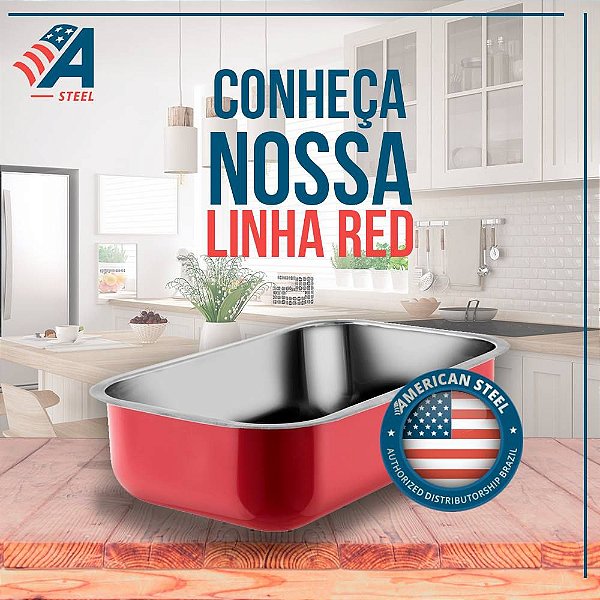 Cuba American Steel Red 2-17 (56x34x17) Aço Inox 304 com válvula 3 1/2"