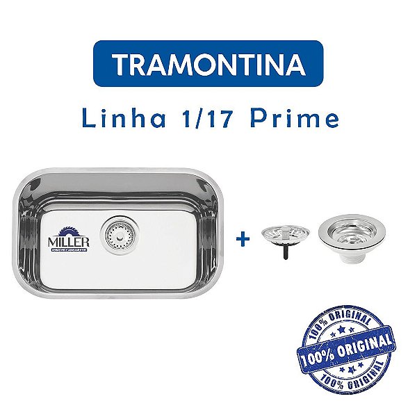 Cuba de Aço Inox Tramontina Prime 1-17 (47x30,5x17,5) Alto Brilho 304 C/ Válvula 4 1/2" P/ Pia de Cozinha Cód. 94022/202.