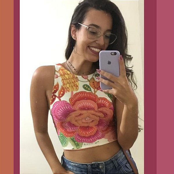 Blusa Cropped Rib Cava Flor de Verão