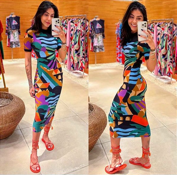 Vestido Rib Retilinea Rio Gráfico