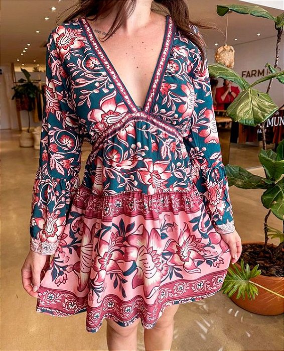 Vestido Curto Jardim Boho
