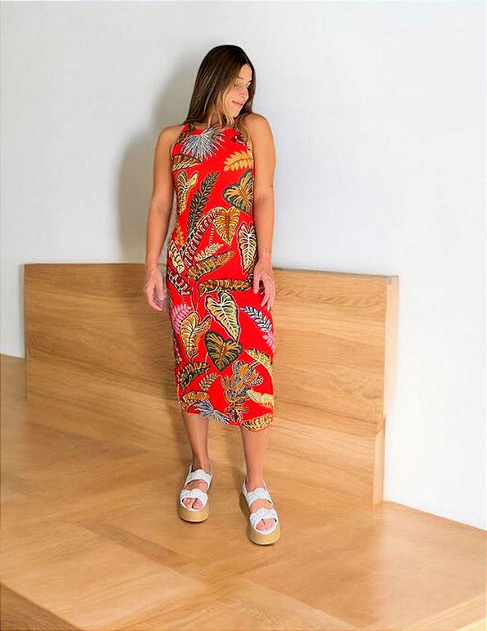 Vestido Rib Folhagem Cool
