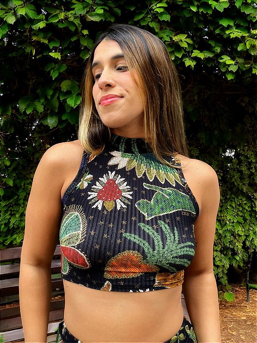 Cropped Cava Brilho Tropical Preto