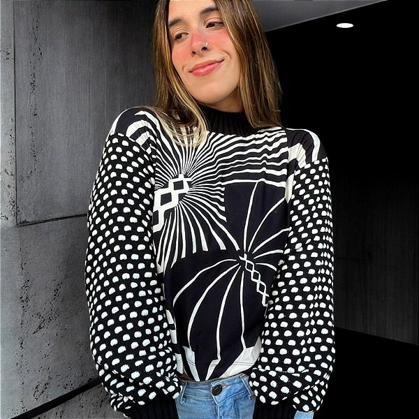 Casaco Coqueiro Gráfico Manga Tricot Farm