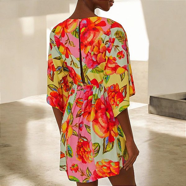 Vestido Curto Patch Flor Céu Farm
