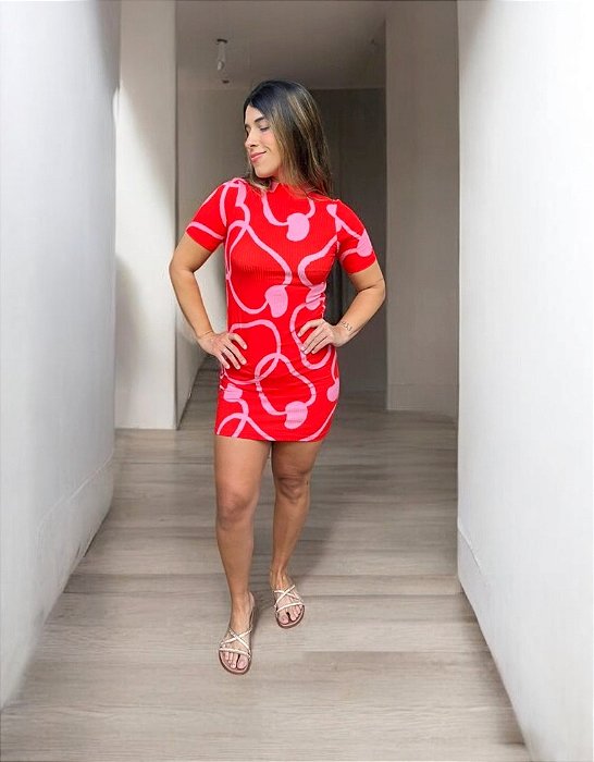 Vestido Rib Curto Maxi Caju Farm